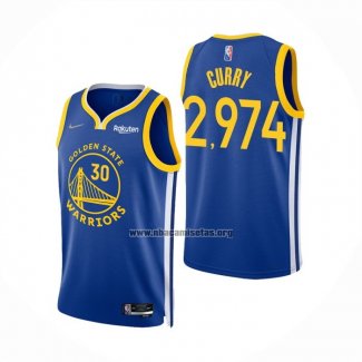 Camiseta Golden State Warriors Stephen Curry 2974th 3 Points Azul