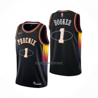 Camiseta Phoenix Suns Devin Booker NO 1 75th Anniversary 2022 Negro