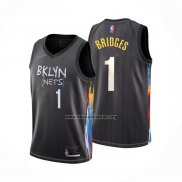 Camiseta Brooklyn Nets Mikal Bridges NO 1 Ciudad 2022-23 Negro