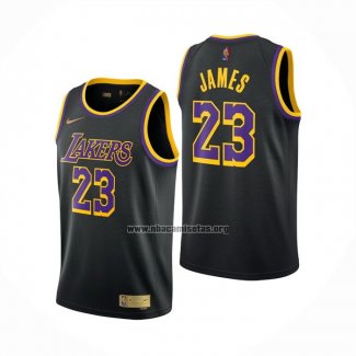 Camiseta Los Angeles Lakers LeBron James NO 23 Earned 2020-21 Negro