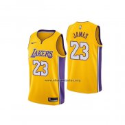 Camiseta Los Angeles Lakers Lebron James NO 23 Icon 2018 Amarillo